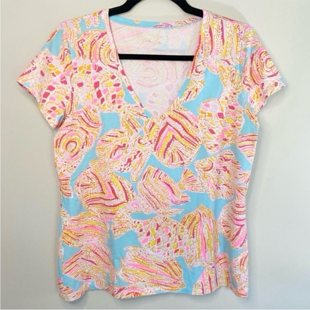 Lilly Pulitzer Michele Breakwater Tini Bikini V-neck Short Sleeve Tee Size L